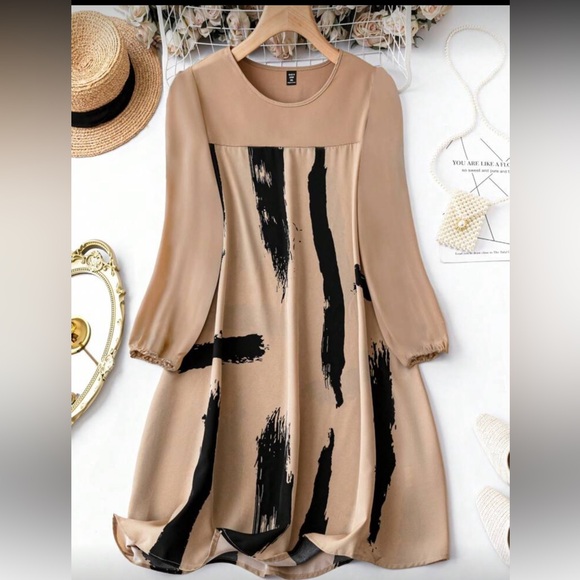 Chic Tan and Black Abstract Dress Plus Sz 16 nwt - Picture 4 of 4